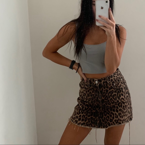 zara leopard denim skirt